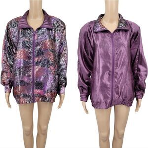 Rafael Vintage 80s Metallic Purple  Reversible Satin Bomber Jacket Women's Small